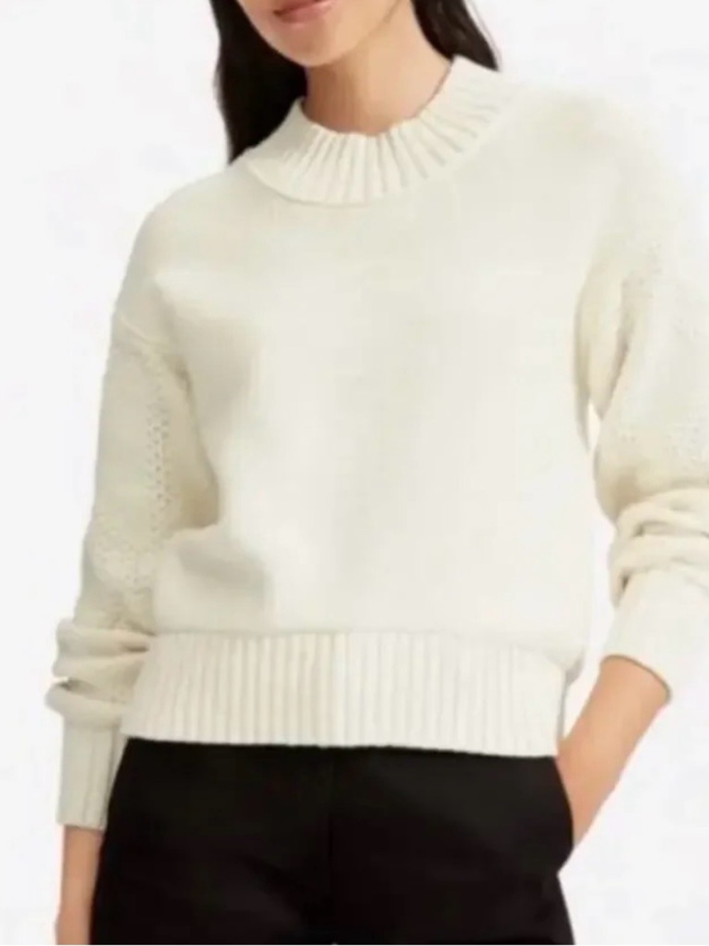 Everlane-Texture Cotton Cable Accent Mock Neck Sweater